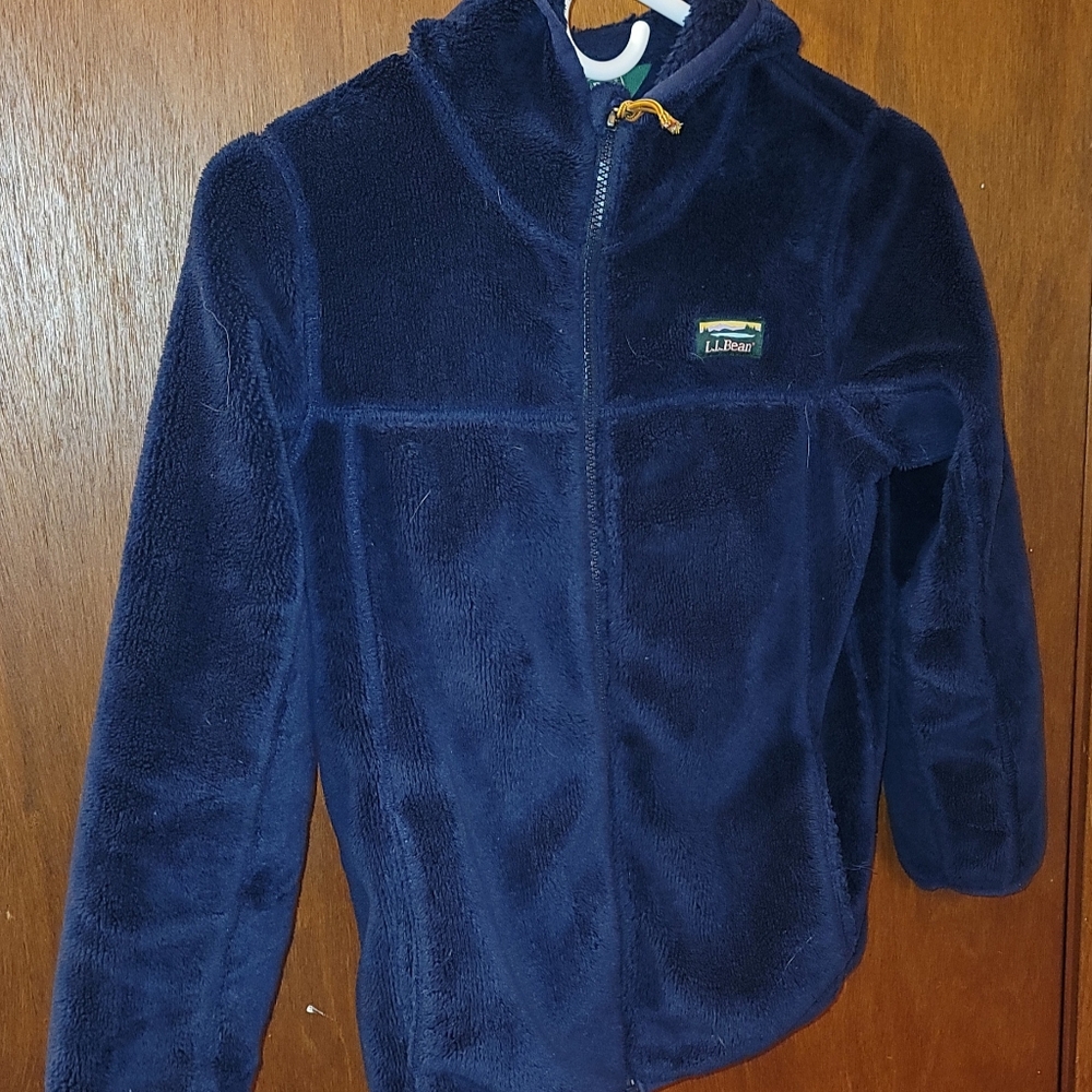 LL Bean Navy Blue Fleece zip up Hoodie very soft amazing condition